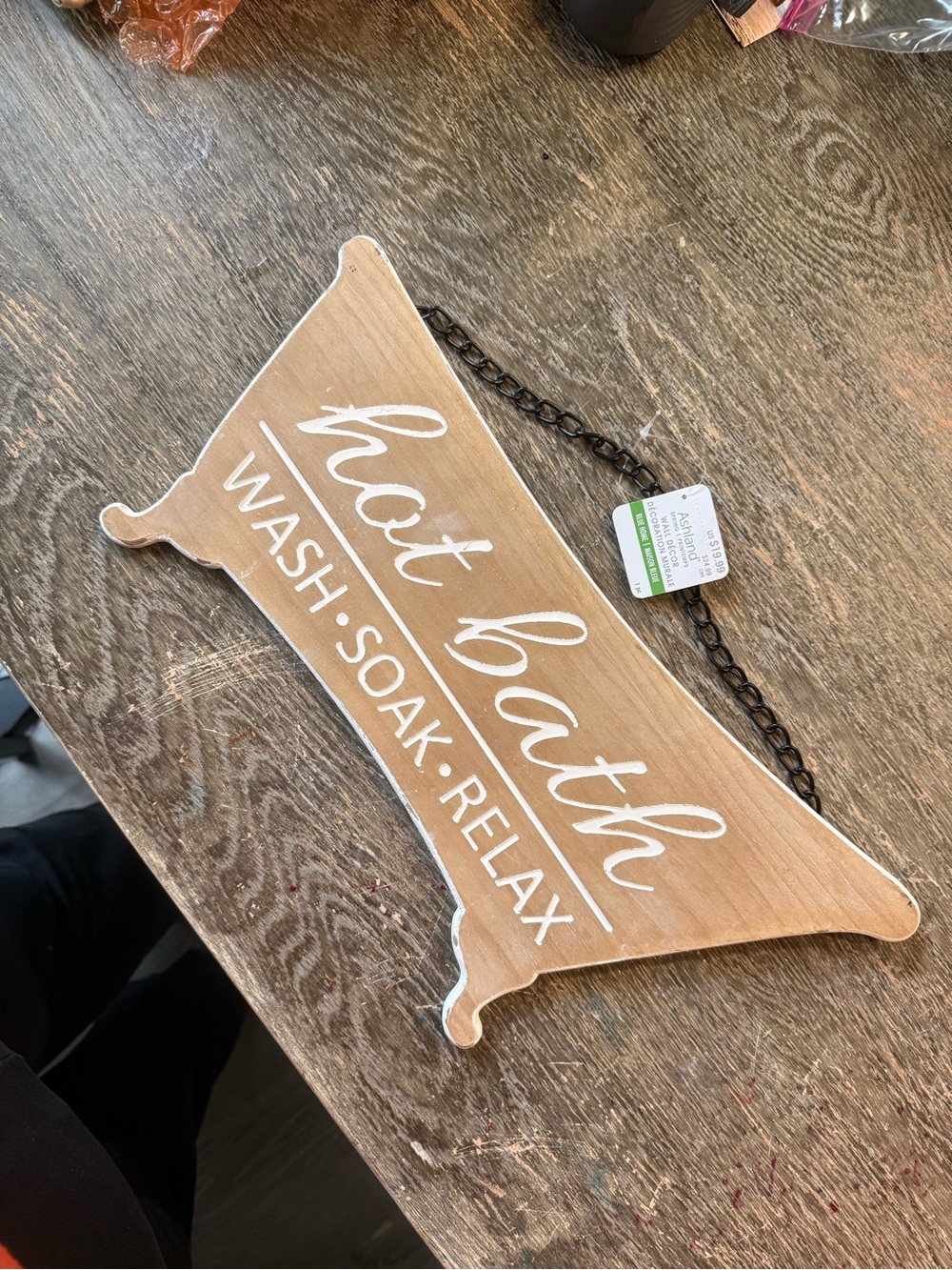 Ashland Light Brown Wood "Hot Bath" Wall Sign